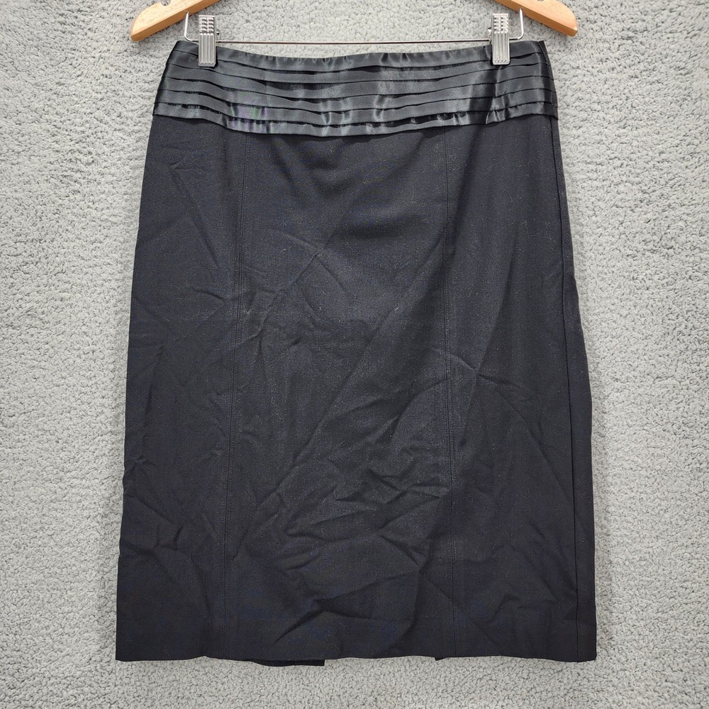 Kristin Davis Womens Black Pencil Skirt Satin Pleated Waist Size‎ 4 Professional